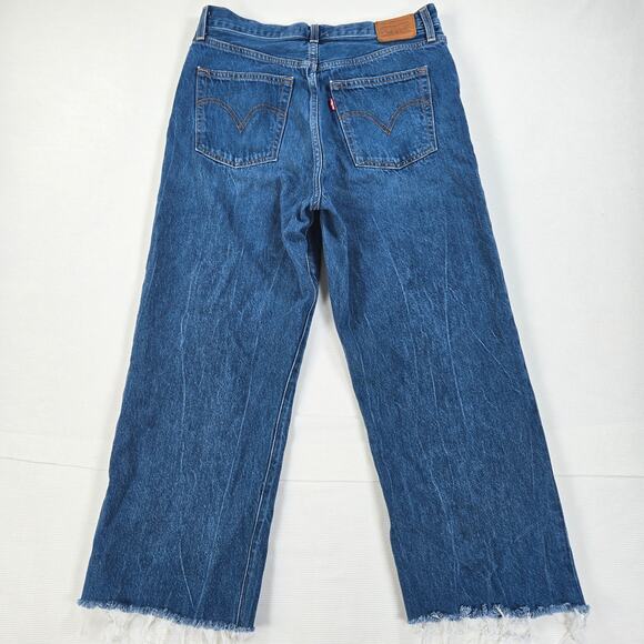 Levi's Premium Ribcage Straight Button Fly Raw Hem Denim Stretch Jeans Size 31 - Picture 9 of 9